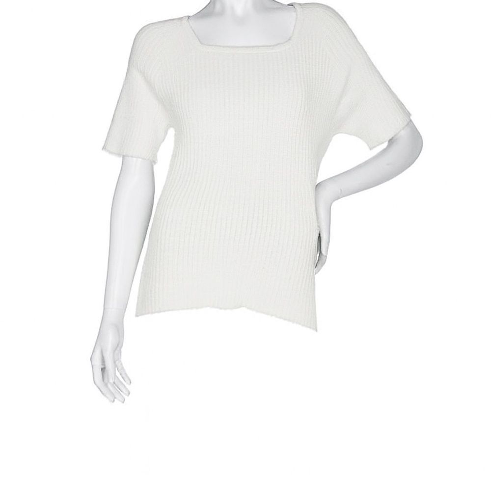 Denim & Co. Stretch Cable Stitch Square Neck Sweater Size Large White